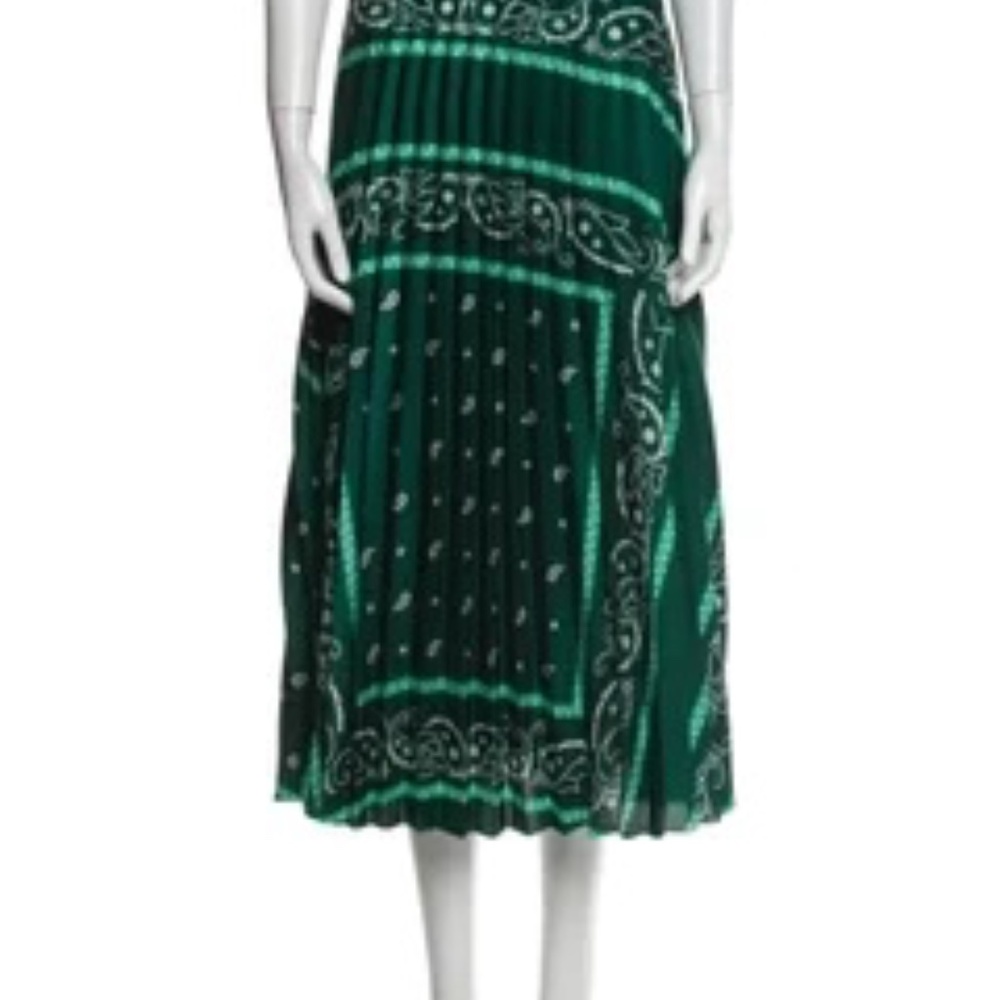 Sandro Paris Paisley Pleated Skirt in Green Polyester / Size 3